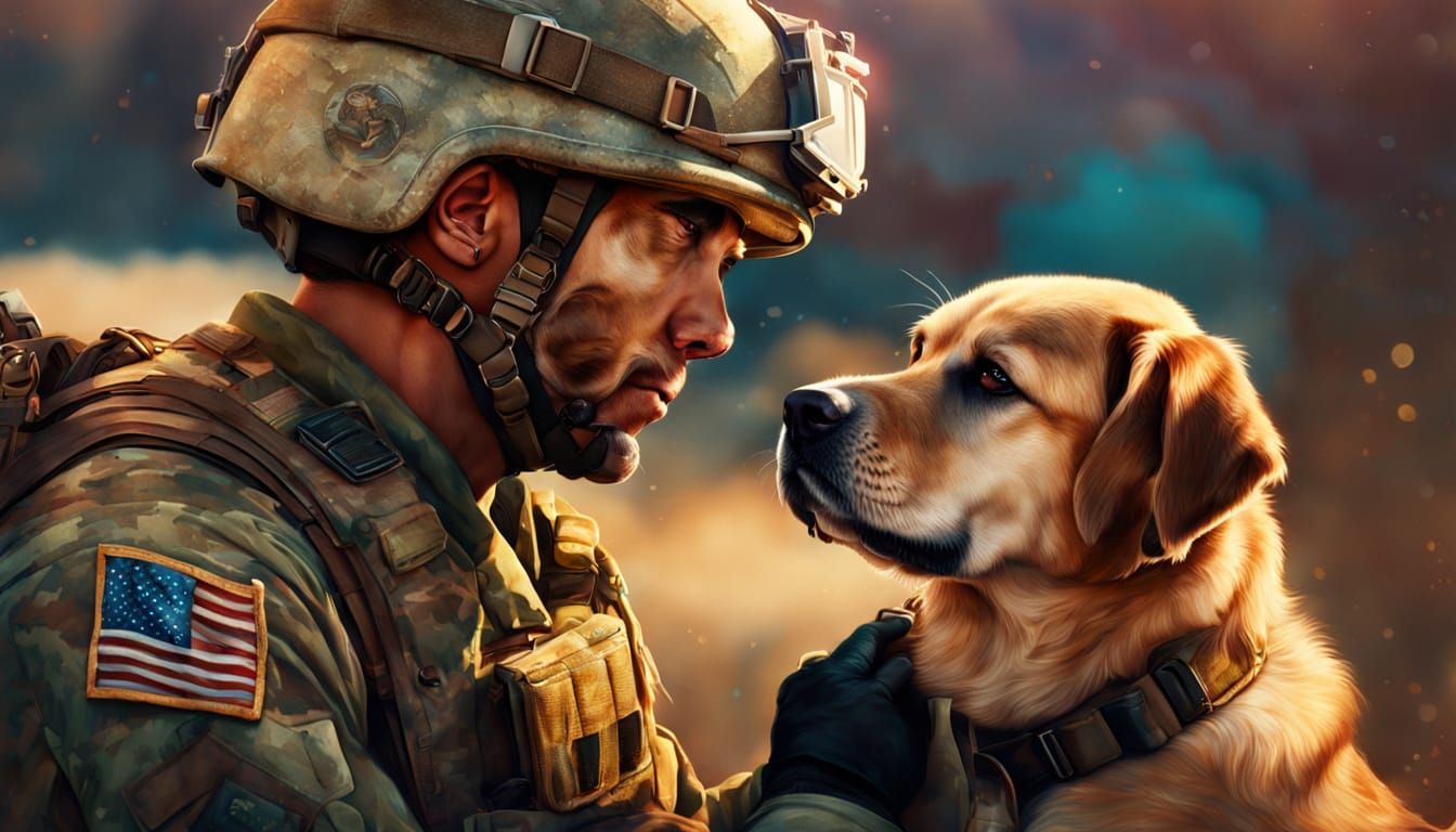 Marine Reunion with Wife and Dog: Hyperrealistic Art