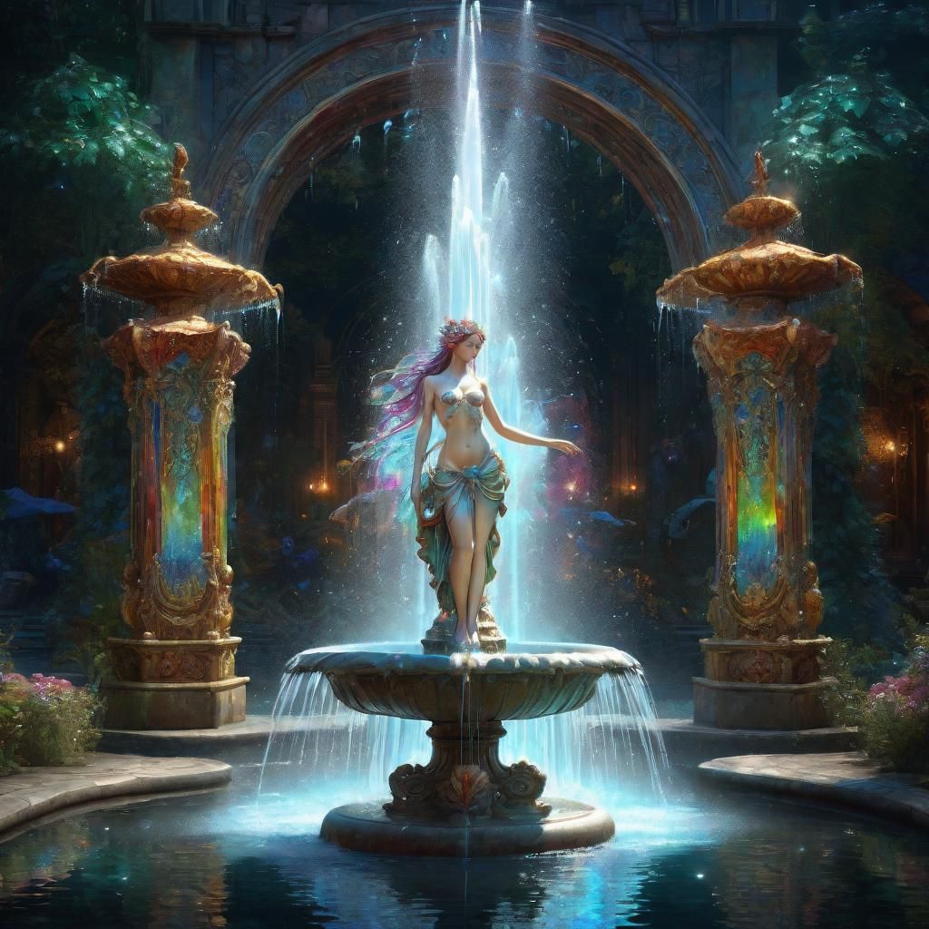 Fairytale Fountain with Jewel Water: Psychedelic Holographic...