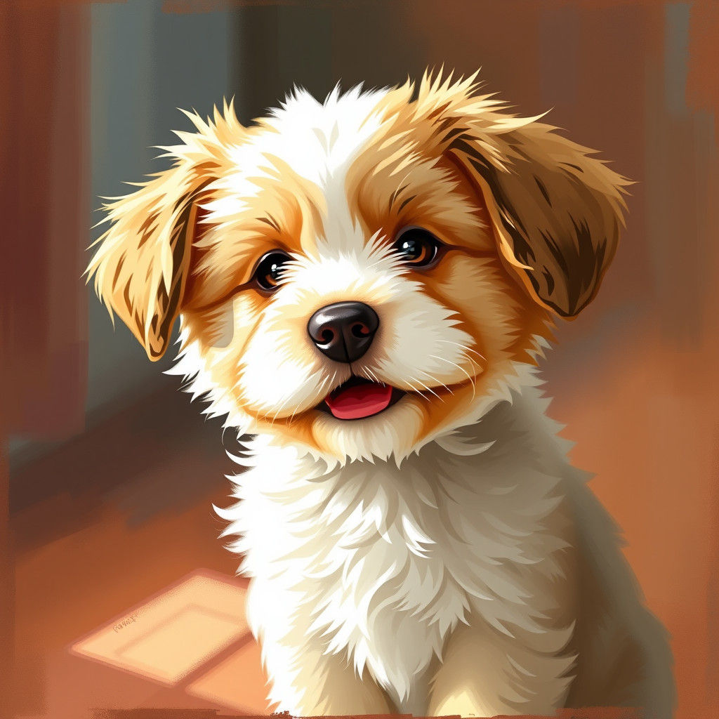 Playful Puppy in Digital Painting Style