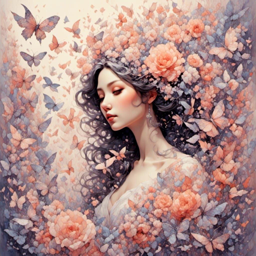 Whimsical Origami Art of Lady with Paper Flower