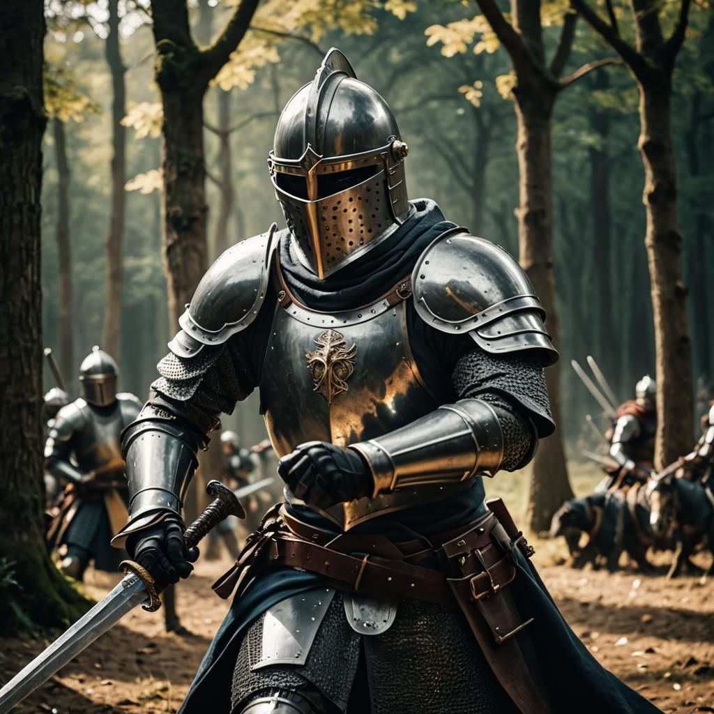 Aggressive Knight Charges in Cinematic Action Scene