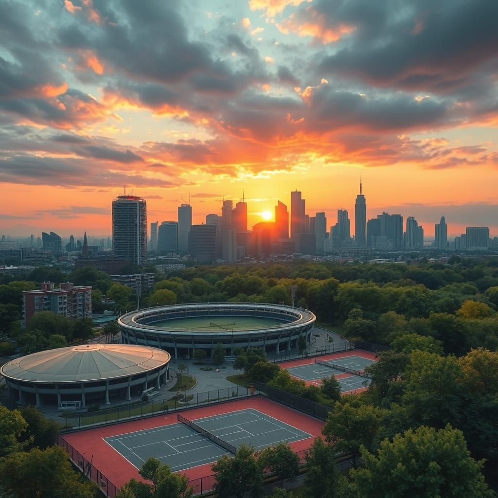 City Sports Complex at Sunset: Matte Painting
