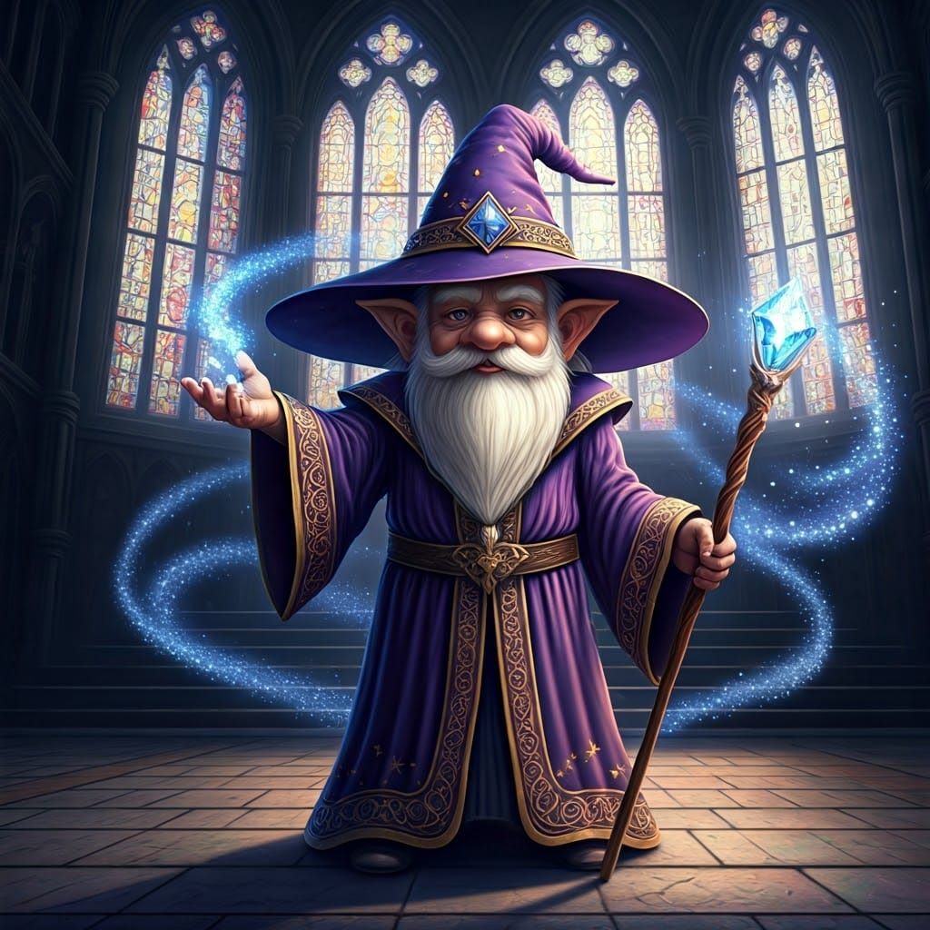 Mystical Gnome Wizard Casting Spell in Anime Art