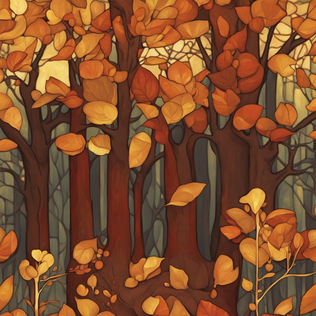 Art Nouveau Autumn Tree in Klimt Style