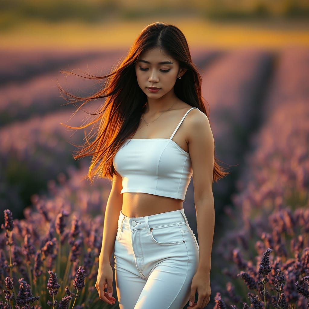 Serene Japanese Woman in Lavender Field