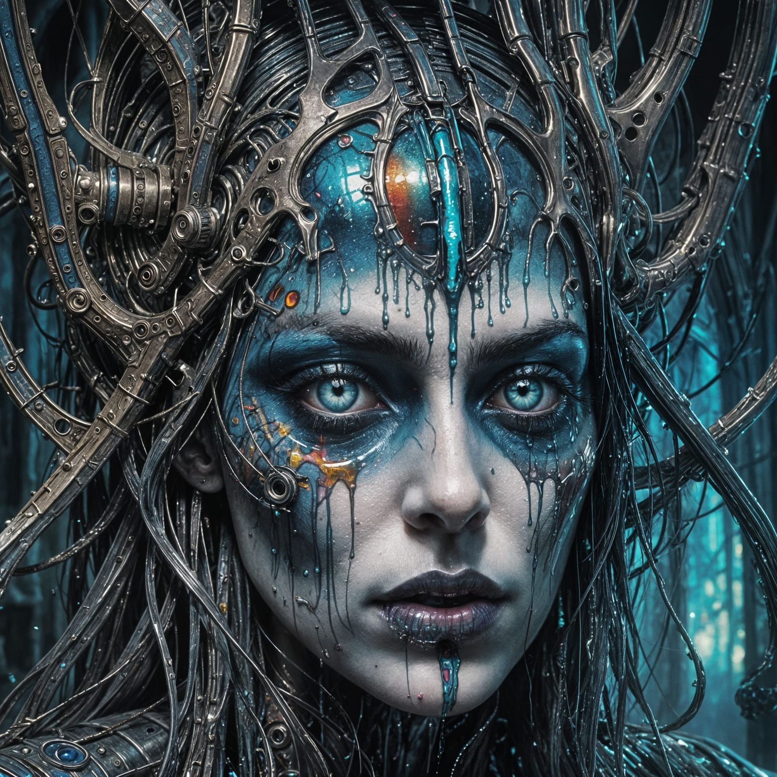 Cyborg Eye Dripping Paint in Gothic Setting
