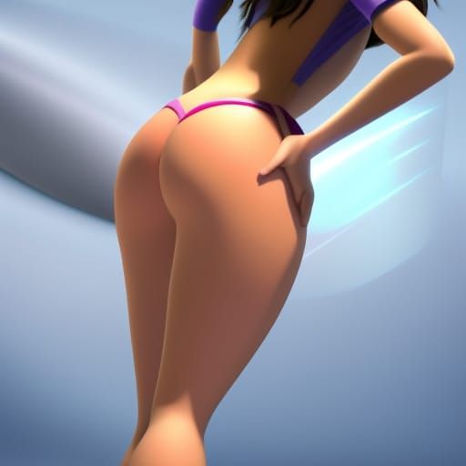 Stylized 3D Character with Exaggerated Figure in Digital Art