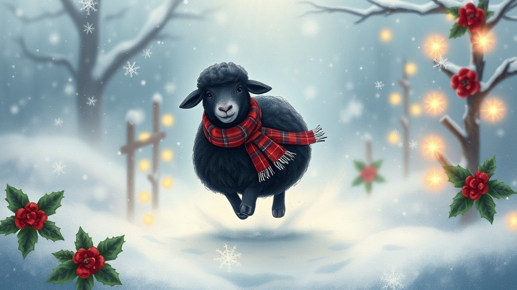 Fluffy Black Sheep in Winter Wonderland