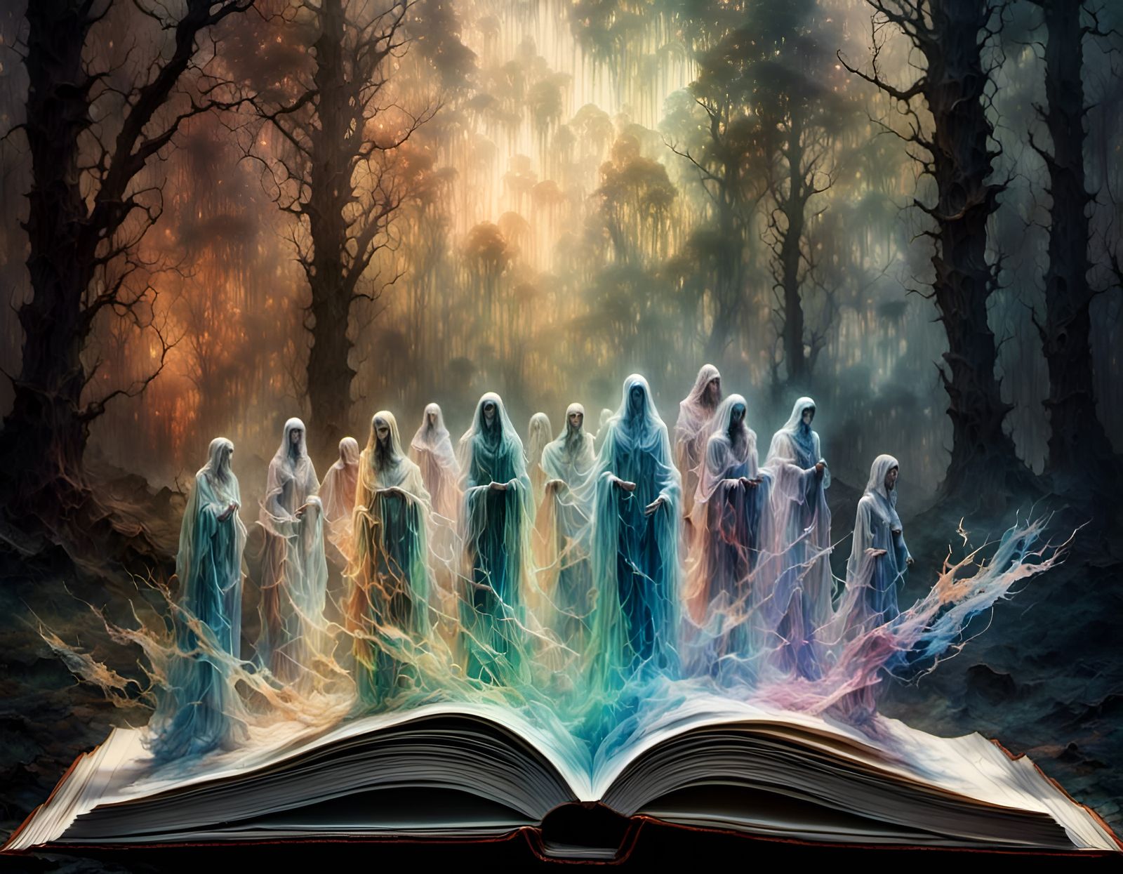 Iridescent Forest Spirits Emerge from Book