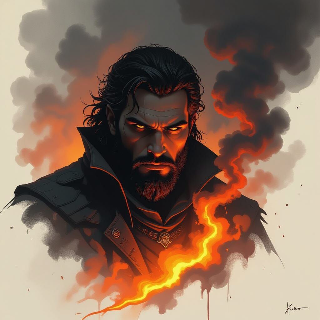 Mythical Portrait Lit by Lava in Dark Fantasy Style