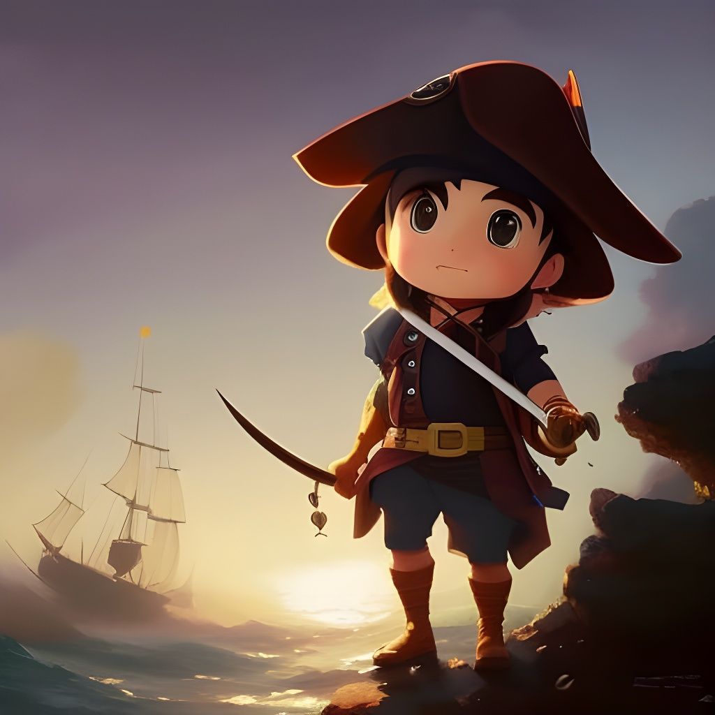 Adorable Chibi Pirate in Studio Ghibli Style