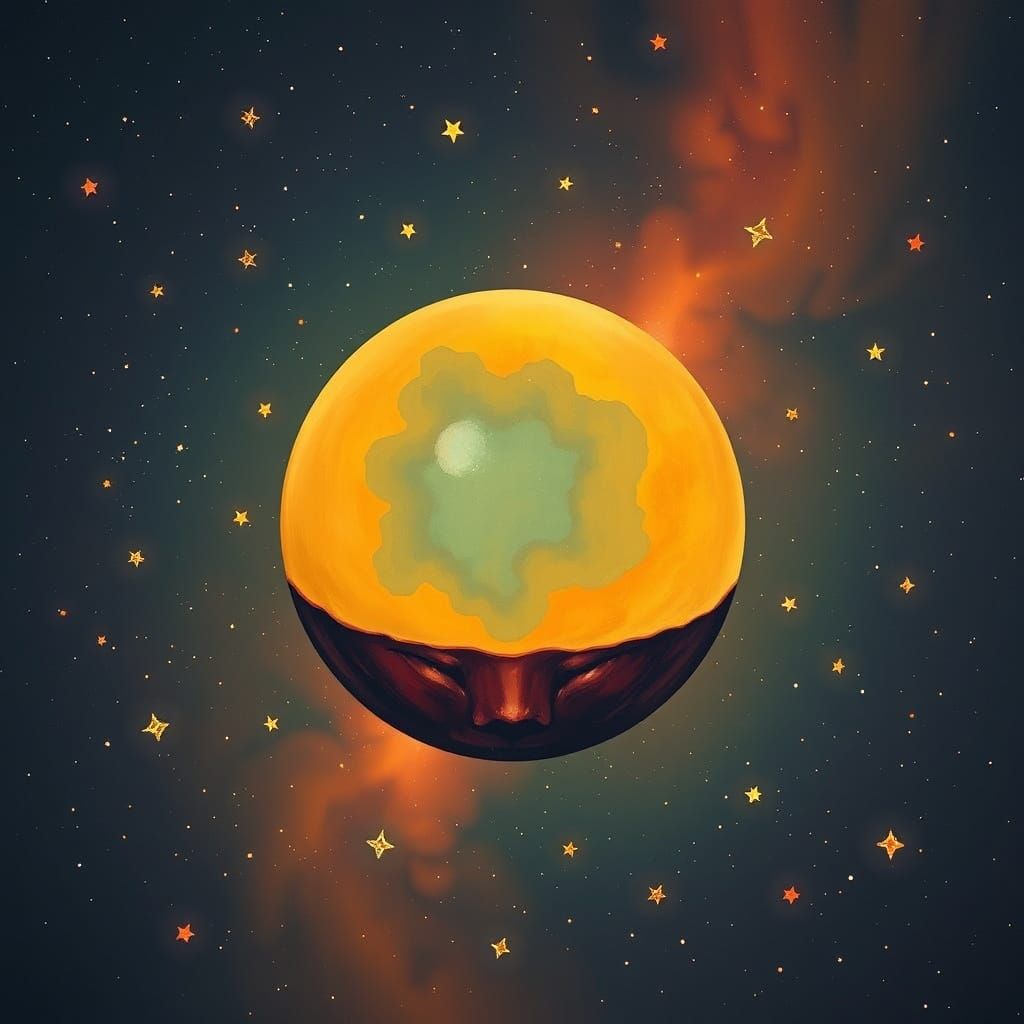 Heart-Shaped Planet in Abstract Expressionist Style