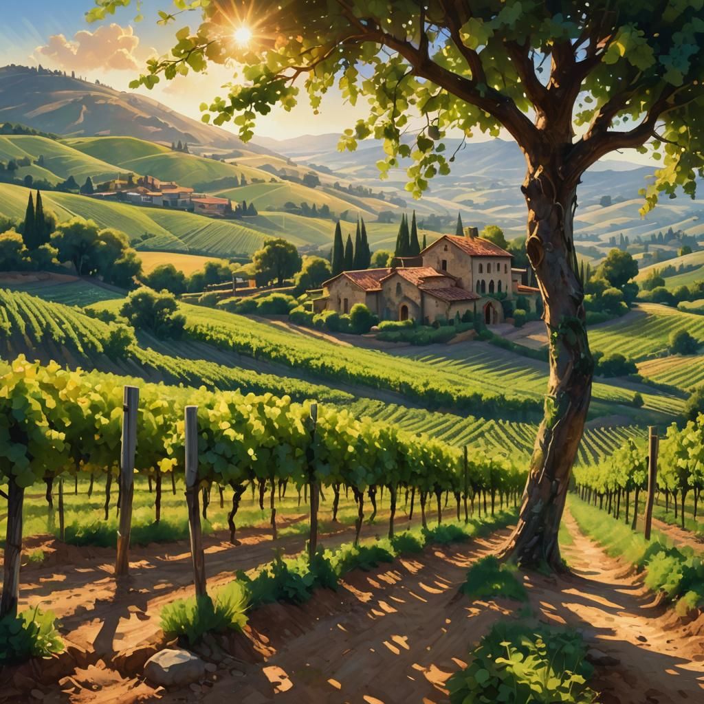 Picturesque Vineyard in Summer: Fantasy Concept Art