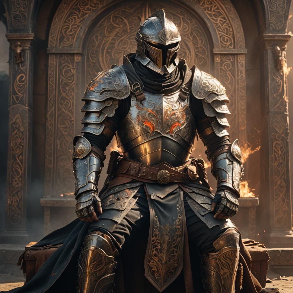 Armored Warrior with Flames: A Cinematic Digital Painting