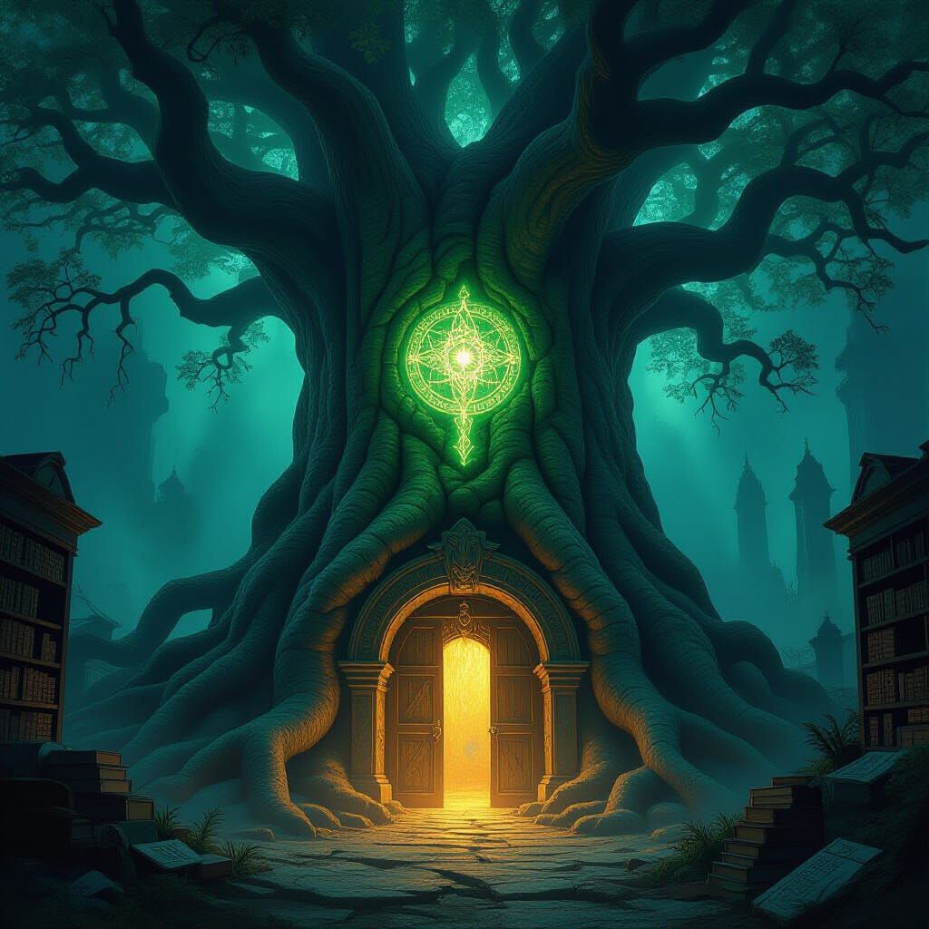 Imagine a colossal tree whose branches reach towards the hea...