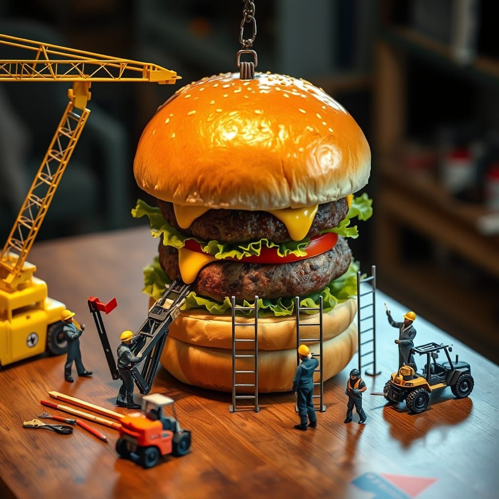 Whimsical Construction Site: Giant Hamburger Takes Shape