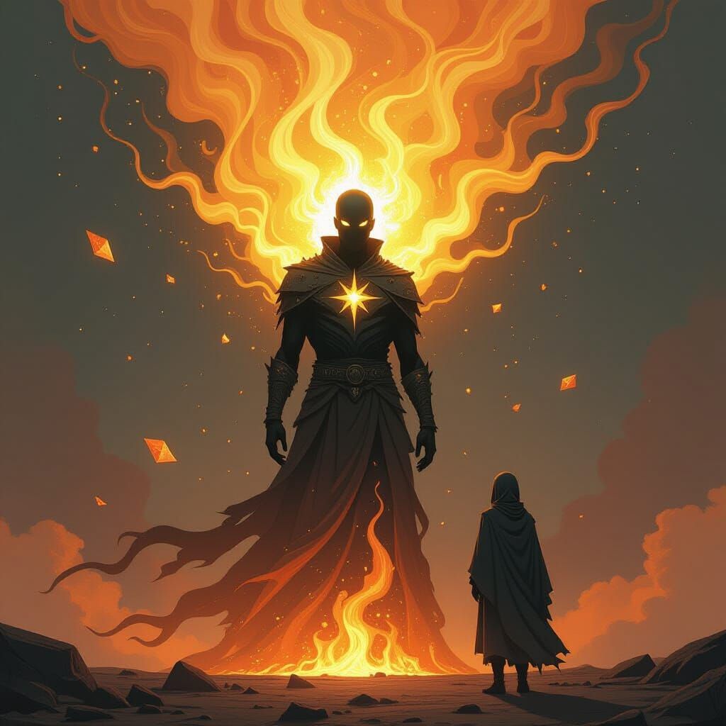 Burning Star Humanoid in Orbiting Shattered Realities