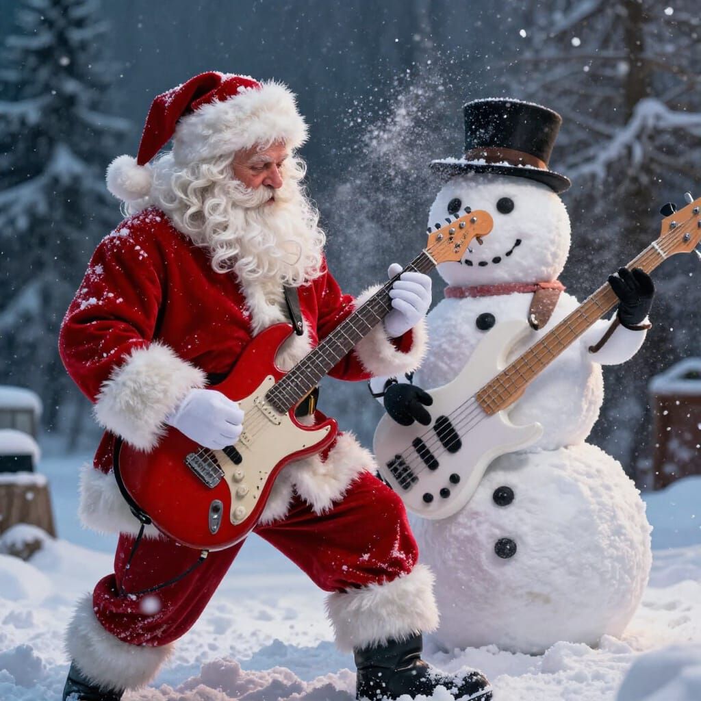Santa Claus Rocks Out With Snowman Band in Winter Concert