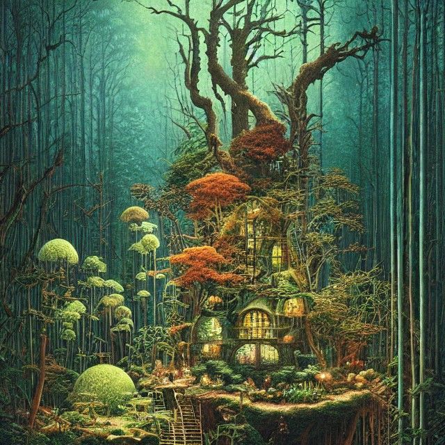 Modern Terrarium with Forest, Surreal Digital Art