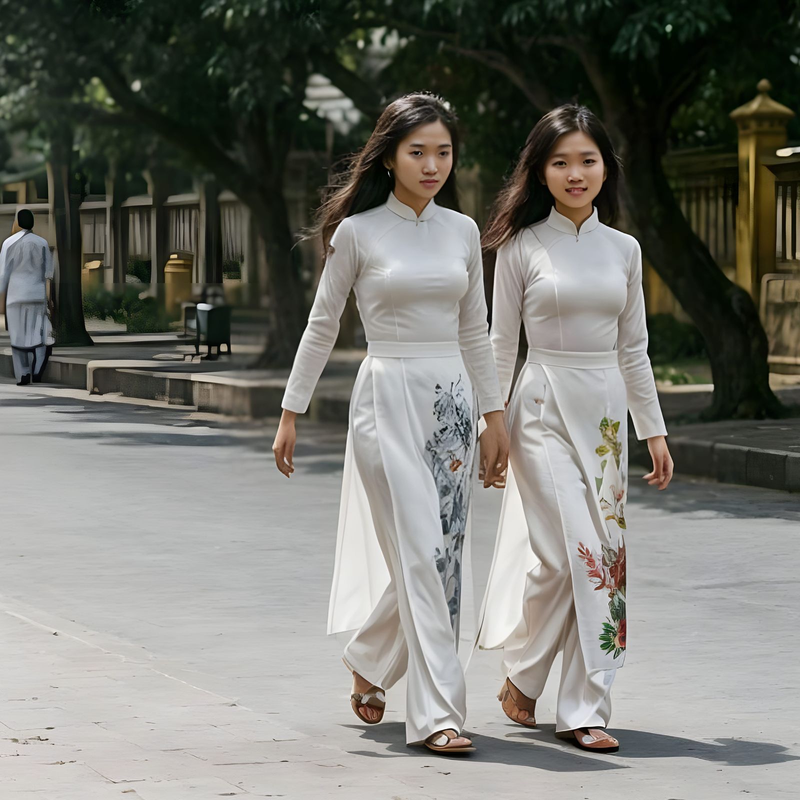 Vietnamese Women in Ao Dai, Vintage Street Scene
