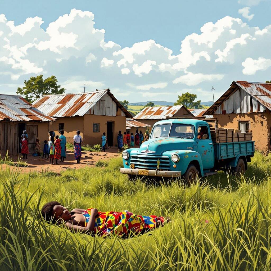 Vibrant African Town Scene in Photorealistic Style