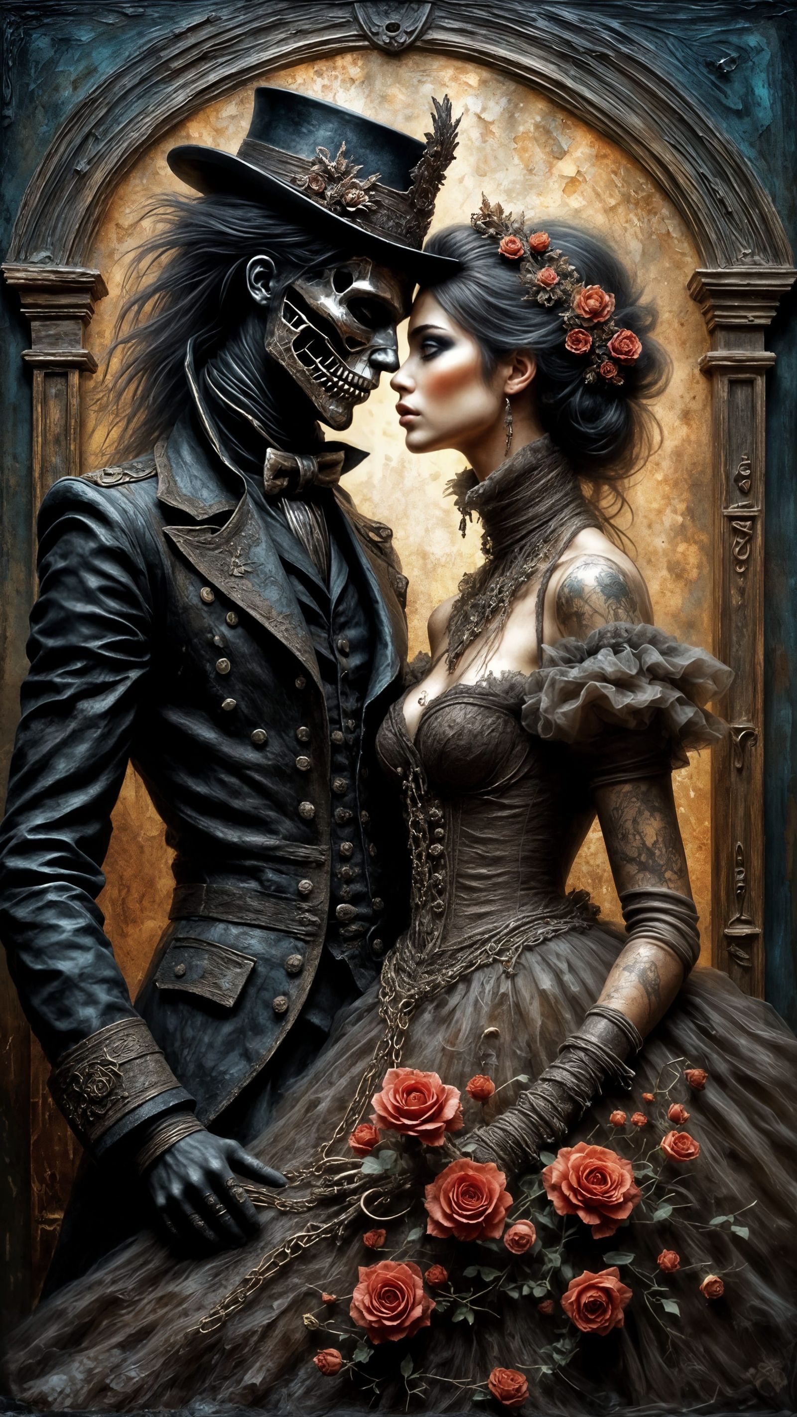 Ethereal Couple Portrait in Art Nouveau Style with Symbolic ...