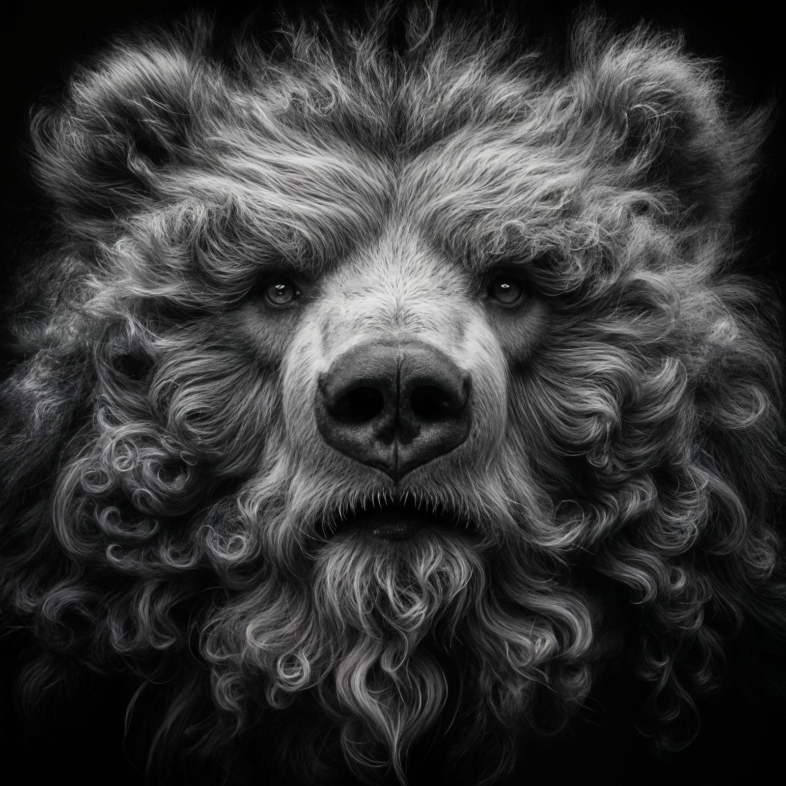Gothic Kodiak Bear Portrait in Dark Grunge Style