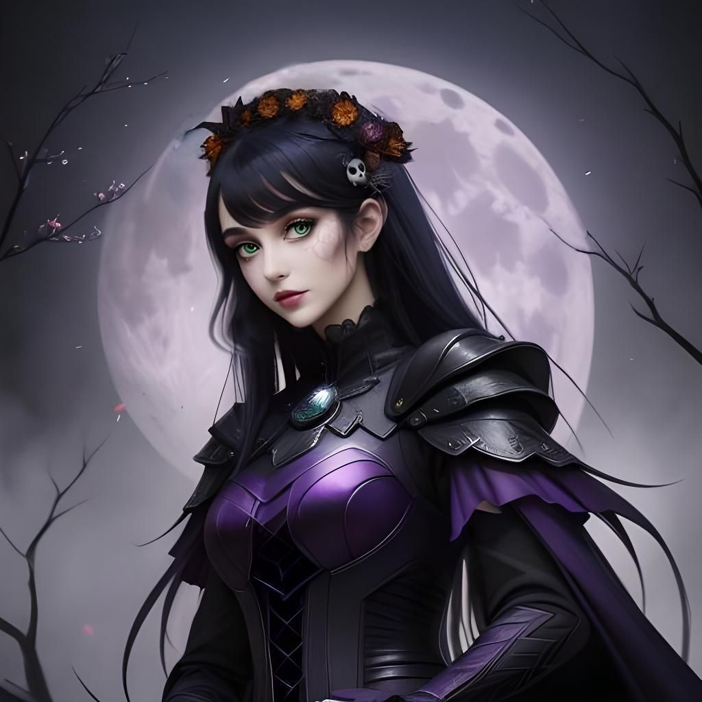 Woman in Purple Lace Dress With Knife, 3D Anime Art