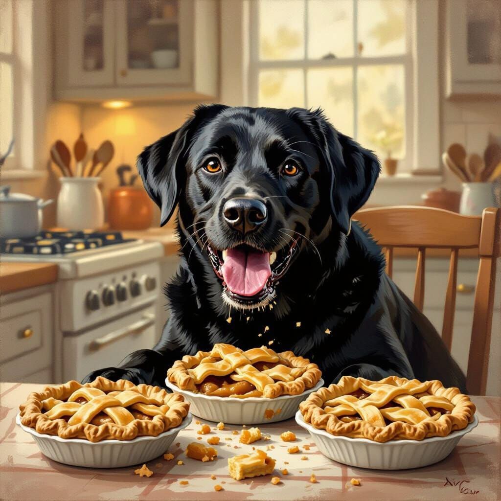 Labrador Enjoys Apple Pies in Rockwell Style