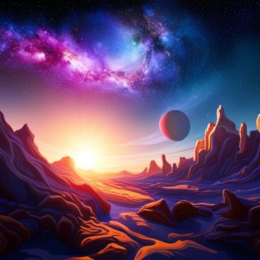 Spectacular Saturn Starry Sky in Street Art Style