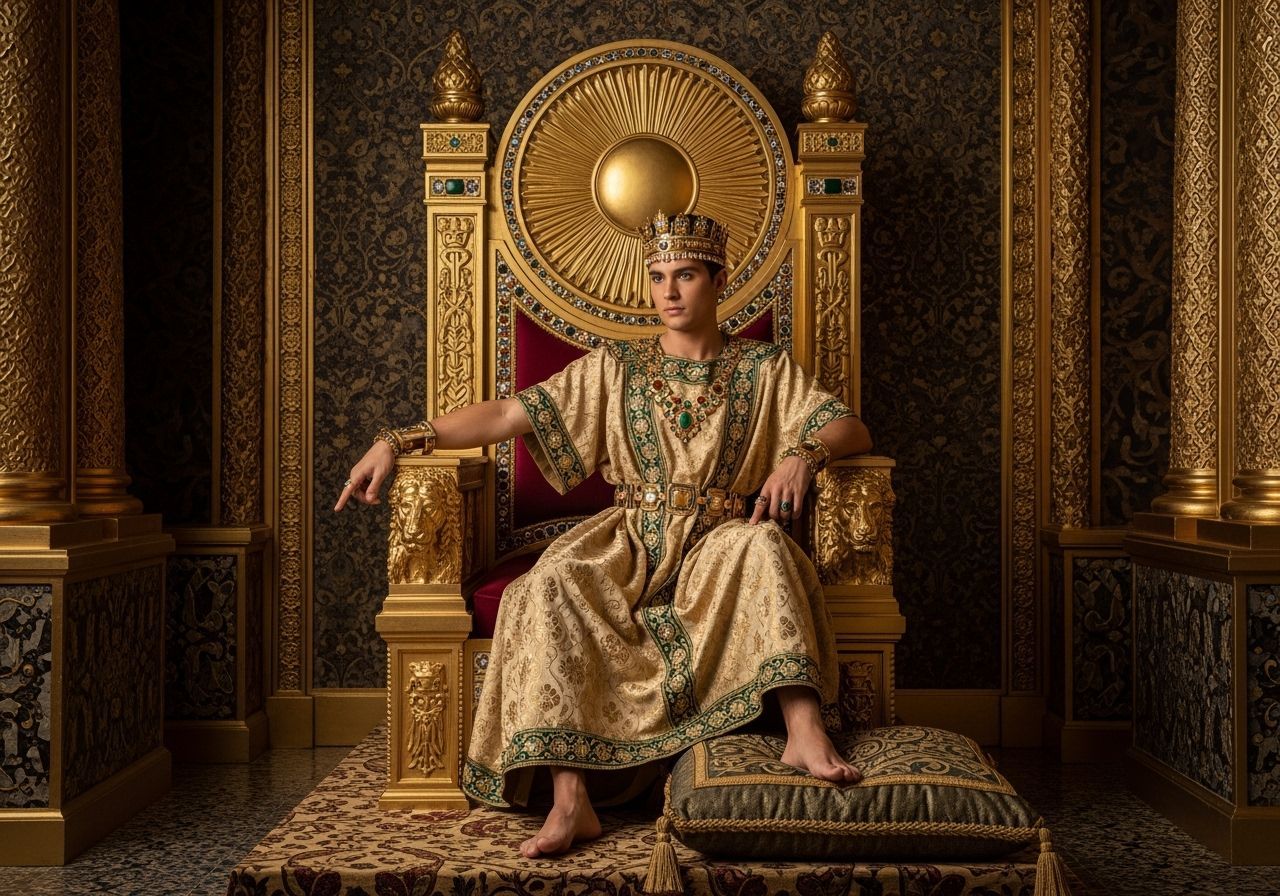 Byzantine Emperor on Jeweled Throne, Professional Photograph...