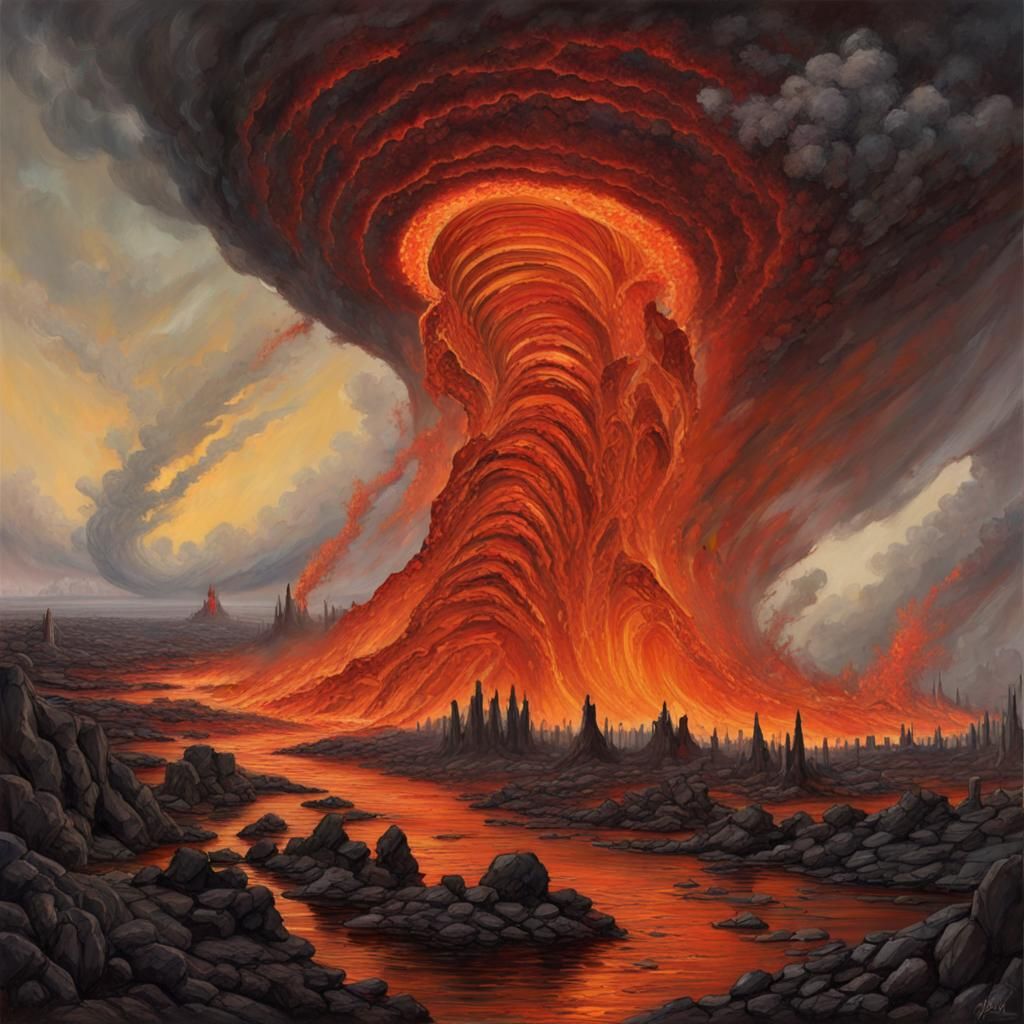 Apocalyptic Lava Tornado Devastation in Retrowave Style