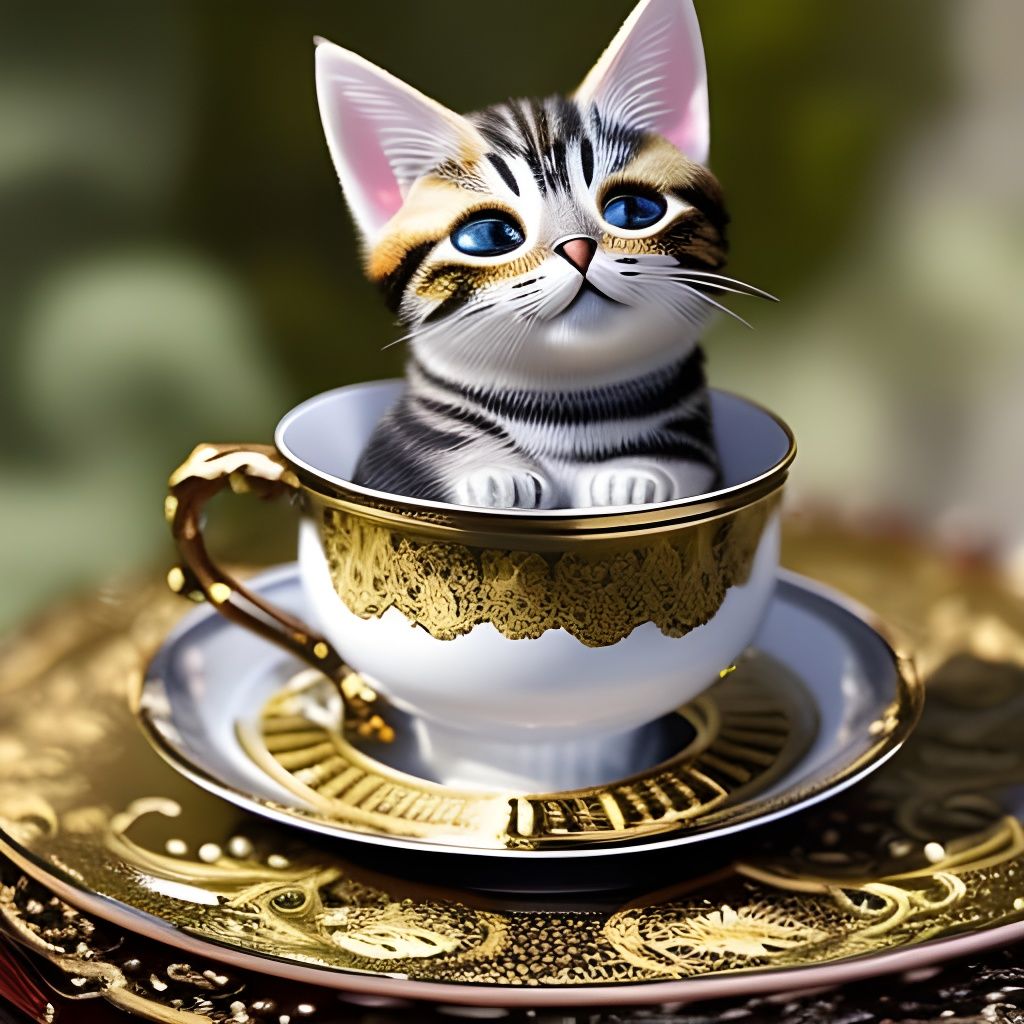 Kitty in Teacup: Photorealistic Digital Art