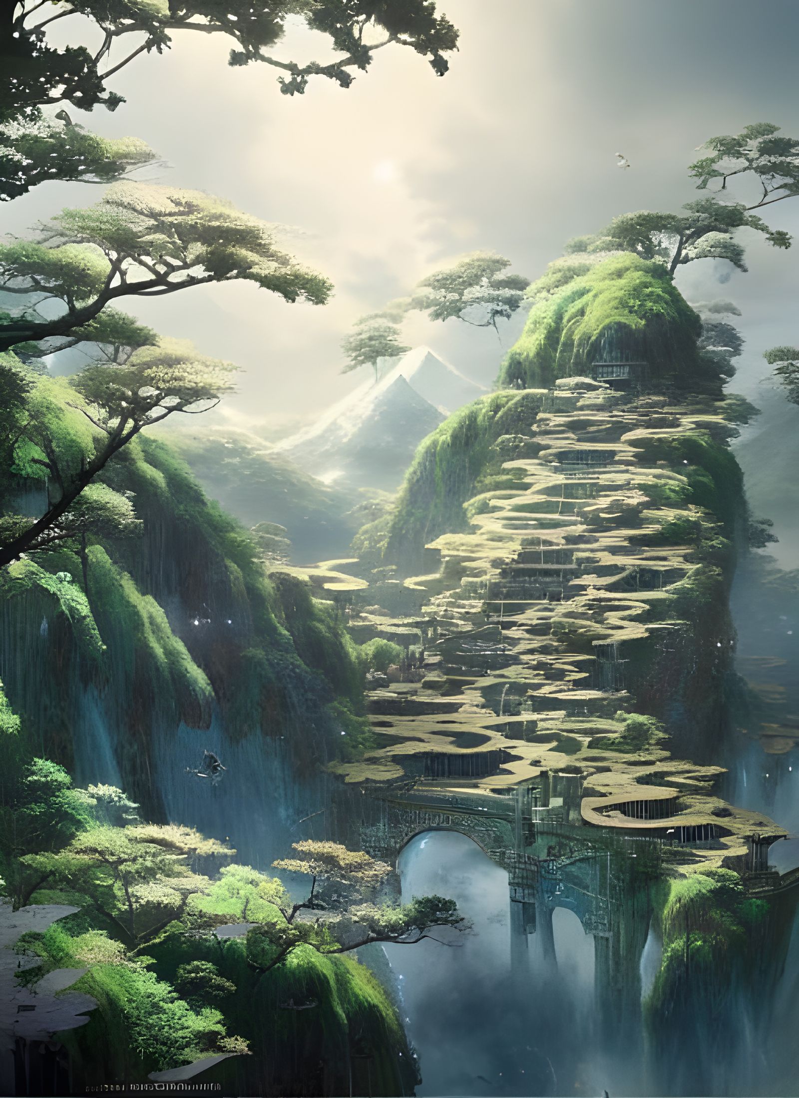 Fantasy Landscape in Japanese Ink and Marker Style