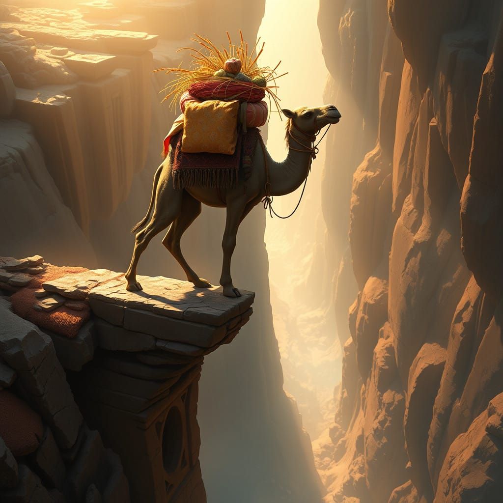 The Camel's Precarious Plunder in Whimsical Realism