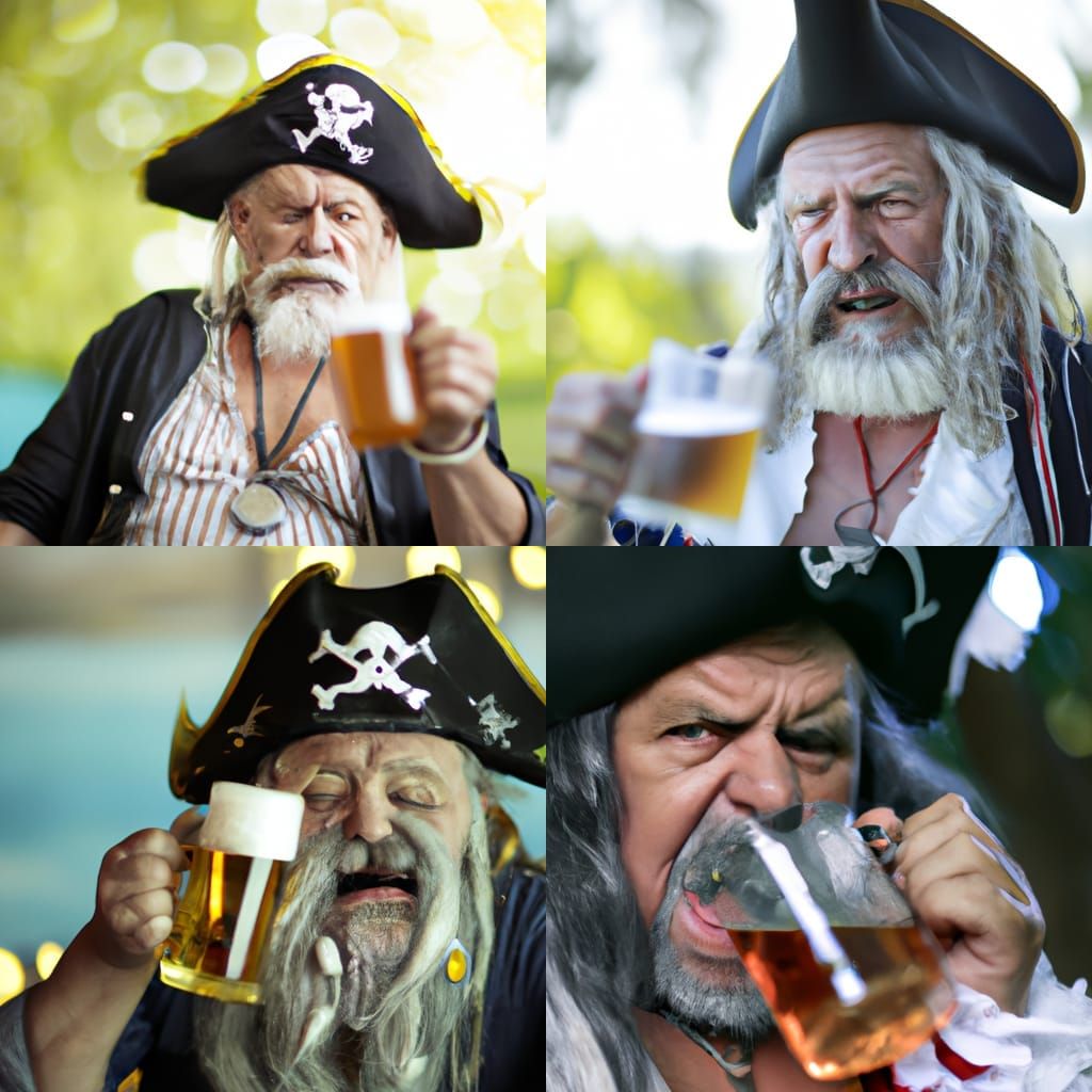 Evil Pirate Grandpa Drinking Beer, Realistic Photo