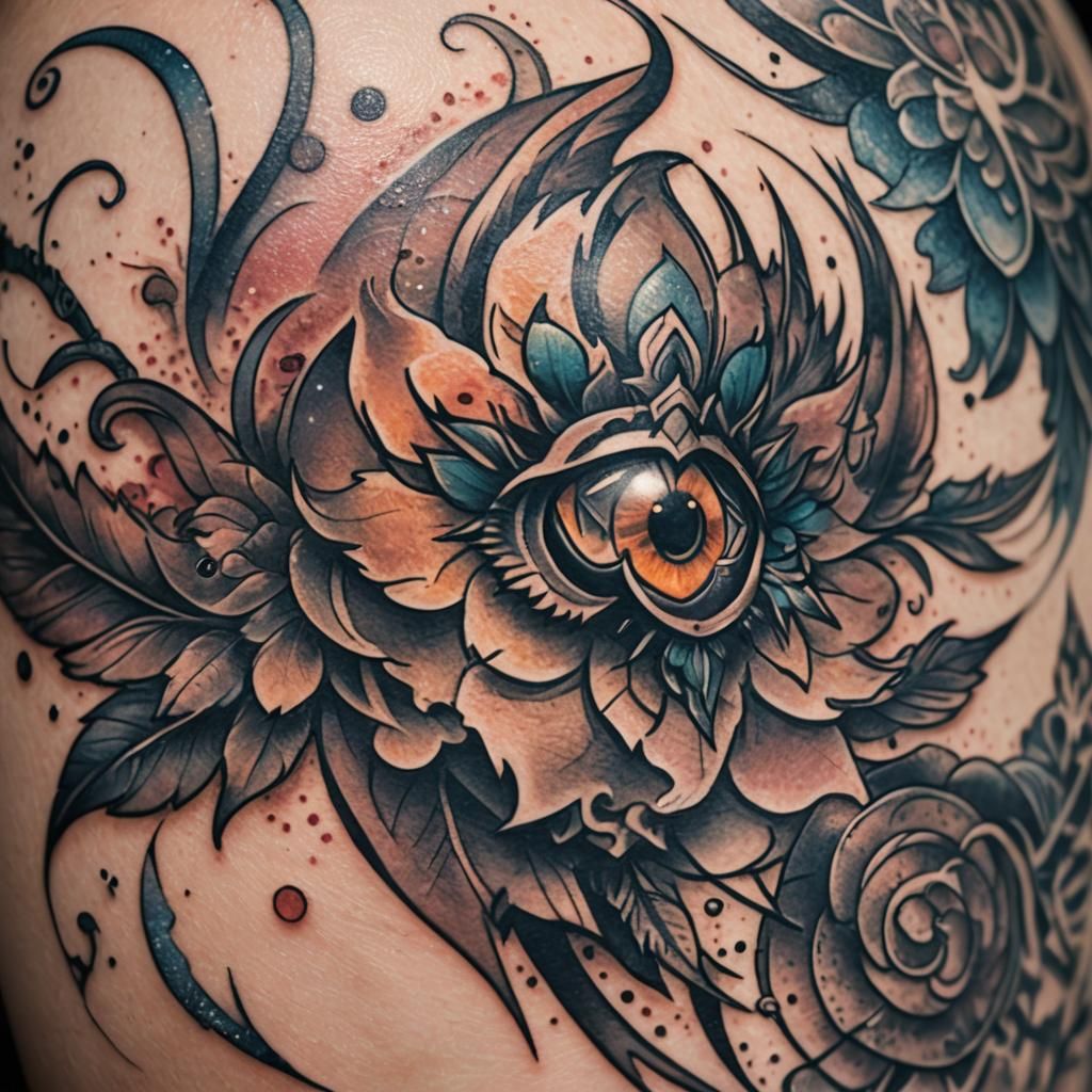 Fantasy Tattoo on Skin Close-up Photography
