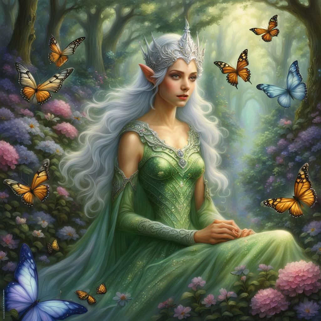 Elf Queen in Lush Forest: Ethereal Fantasy Art