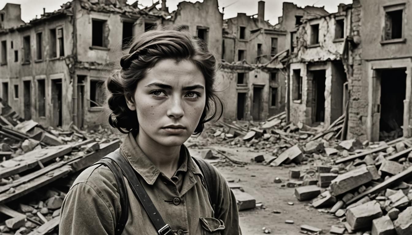 Sad Revolutionary Soldier in War-Torn City
