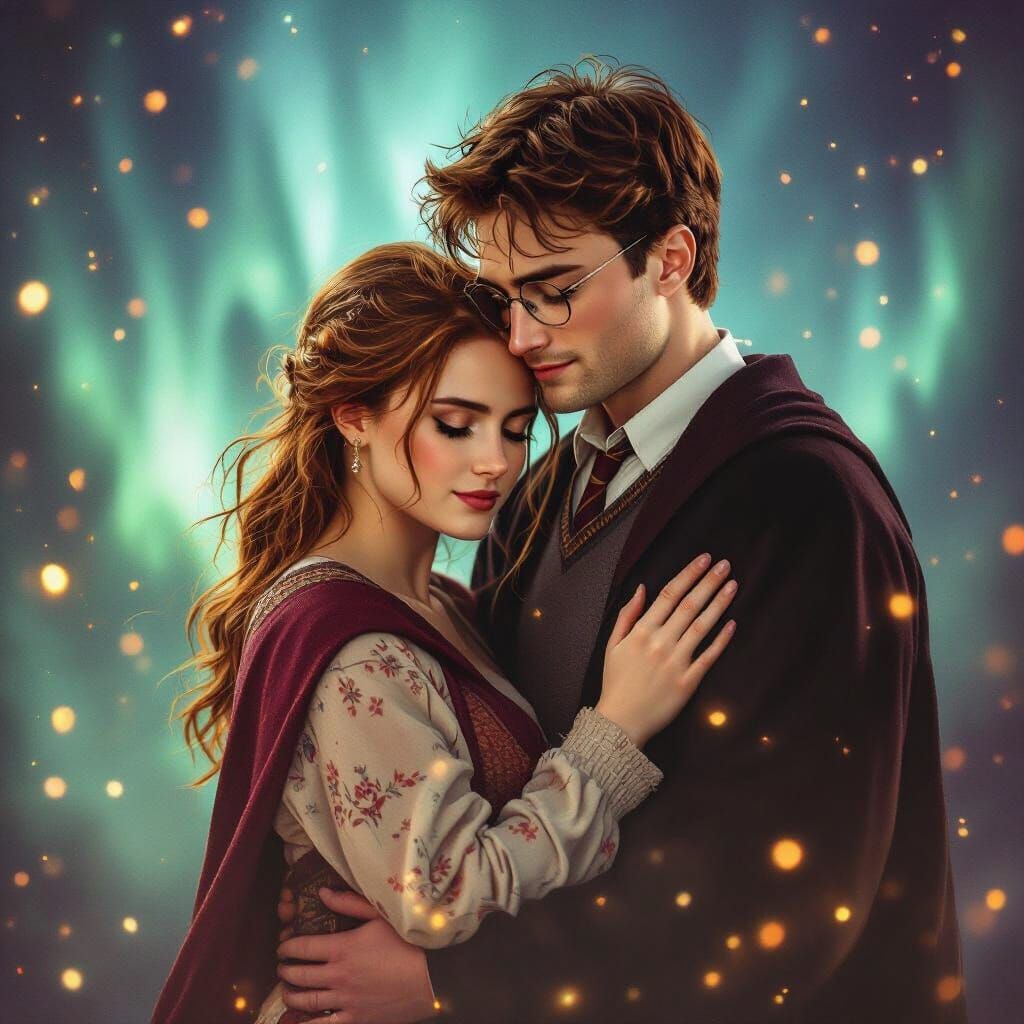 Harry Potter and Ginny Weasley Under Aurora Lights