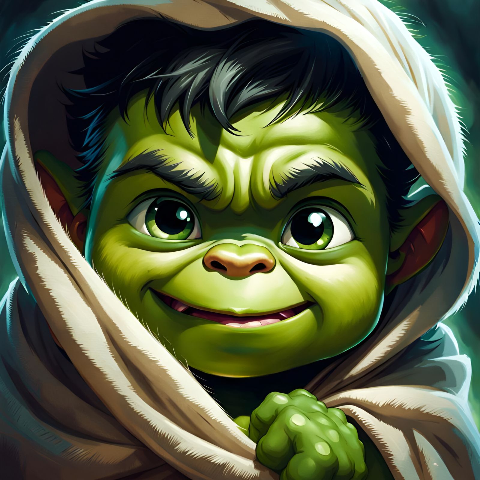 Adorable Baby Hulk Portrait in Expressive Style