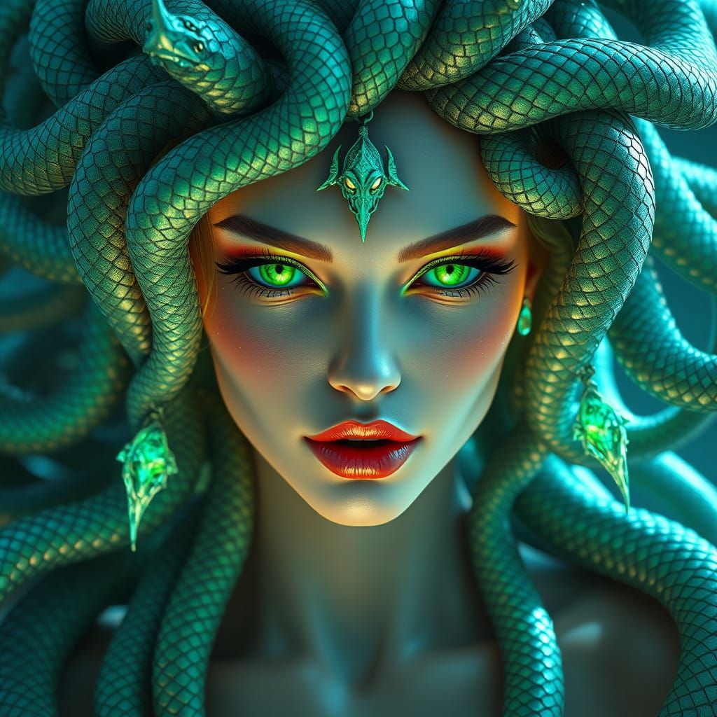 Ravishing Medusa in Hypnotic Emerald Glow