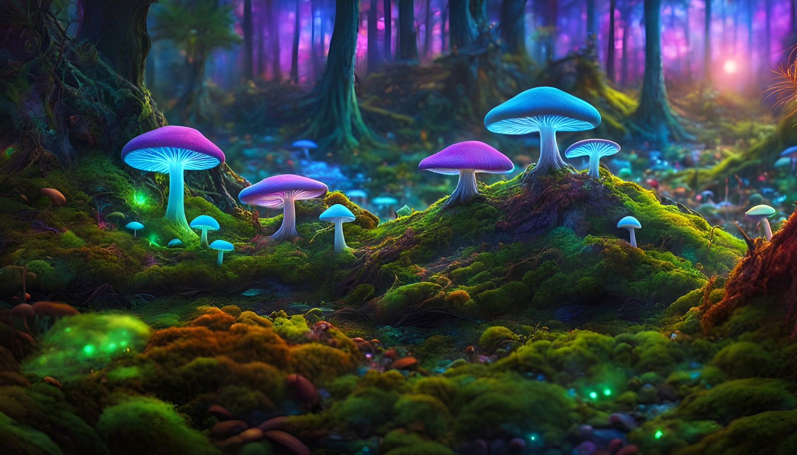 Psychedelic Elven Forest at Dawn in High Fantasy Style