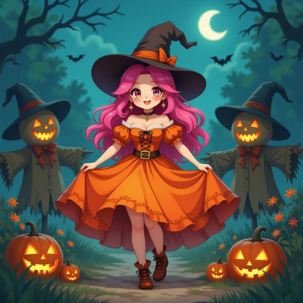 Pink Haired Witch at Night Harvest Festival