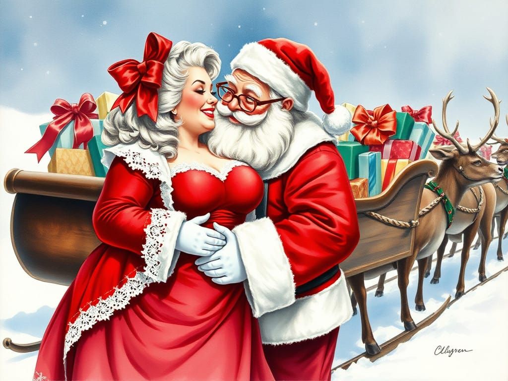 Santa and Mrs. Claus in Romantic Winter Nostalgia