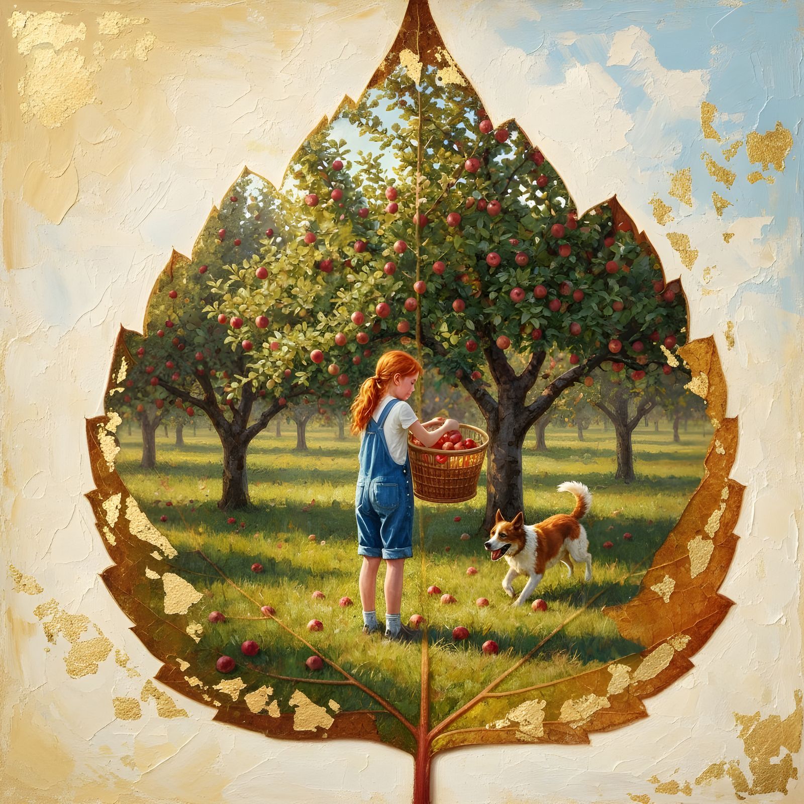 Autumn Leaf Double Exposure Oil Painting