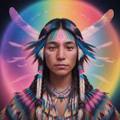 Holographic Native American Illustration in Astral Style