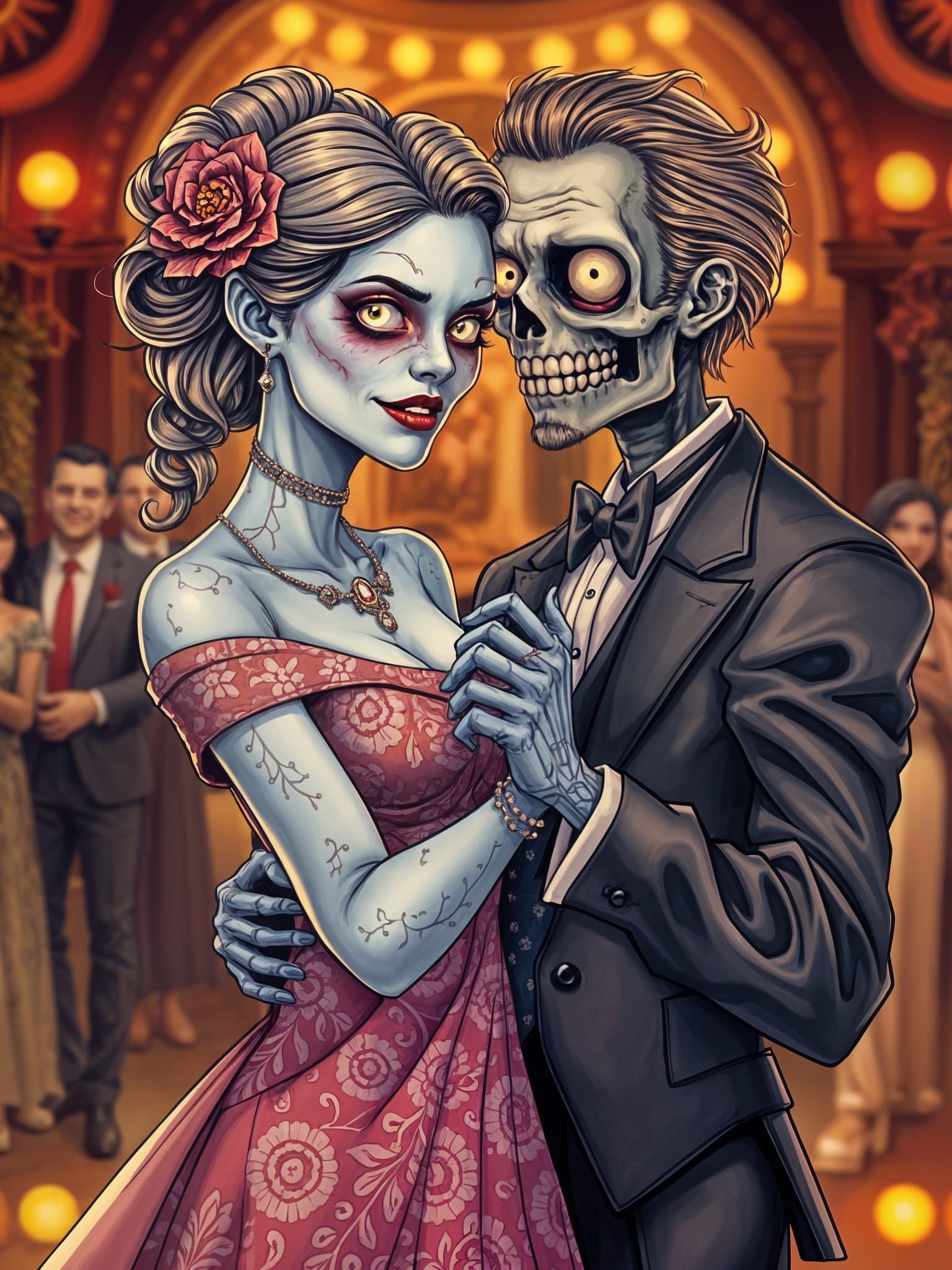 Friendly Zombie Couple Dancing in Formal Wear