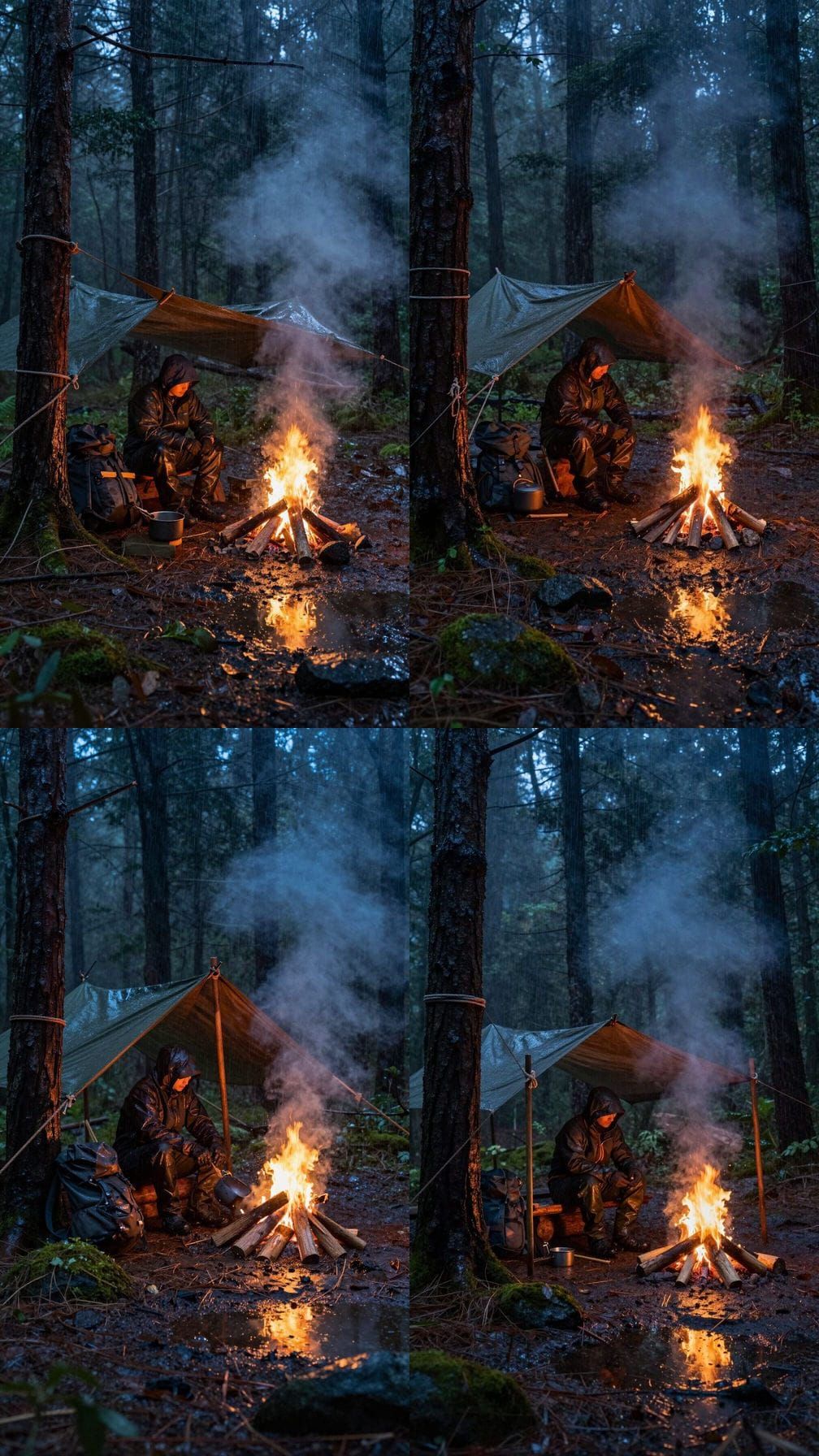 Night Camping in Forest Rain, Hyper-realistic Wilderness Sce...