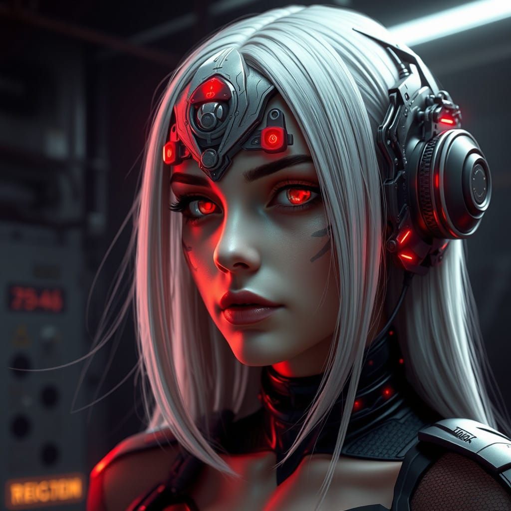 Cyberpunk Goddess with Gritty, High-Tech Headpiece